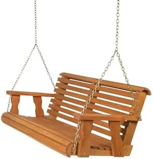 amish casual heavy duty 700 lb capacity porch swing 5 foot cedar stain wooden outdoor roll back swing with hanging chains amish made in the usa
