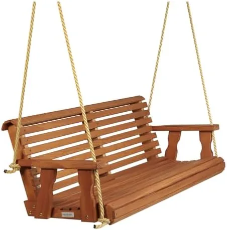 amish casual heavy duty 700 lb capacity porch swing 5 foot cedar stain wooden outdoor roll back swing with hanging ropes amish made in the usa