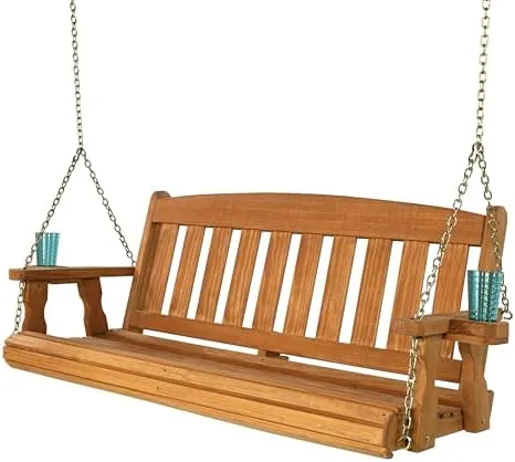 amish casual heavy duty 800 lb mission treated porch swing with hanging chains and cupholders 5 foot cedar stain