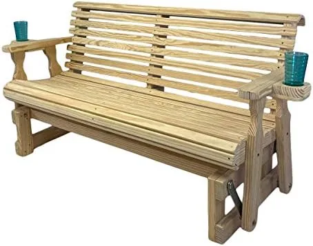 amish casual heavy duty 800 lb roll back pressure treated porch glider with cupholders 5 foot unfinished