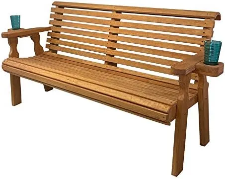 amish casual heavy duty pressure treated 4 foot outdoor garden bench with cup holders amish crafted roll back design in cedar stain 700 lb weight capacity
