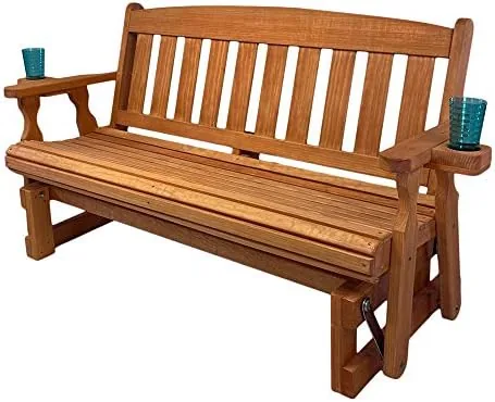 amish heavy duty 800 lb mission pressure treated porch glider with cupholders 4 foot cedar stain